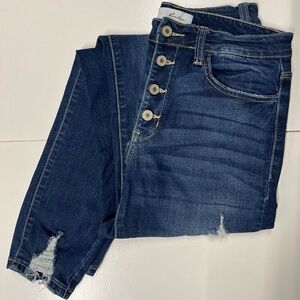 Kancan Skinny Distressed Blue Jeans, size 9/28 Cotton Blend Stretch